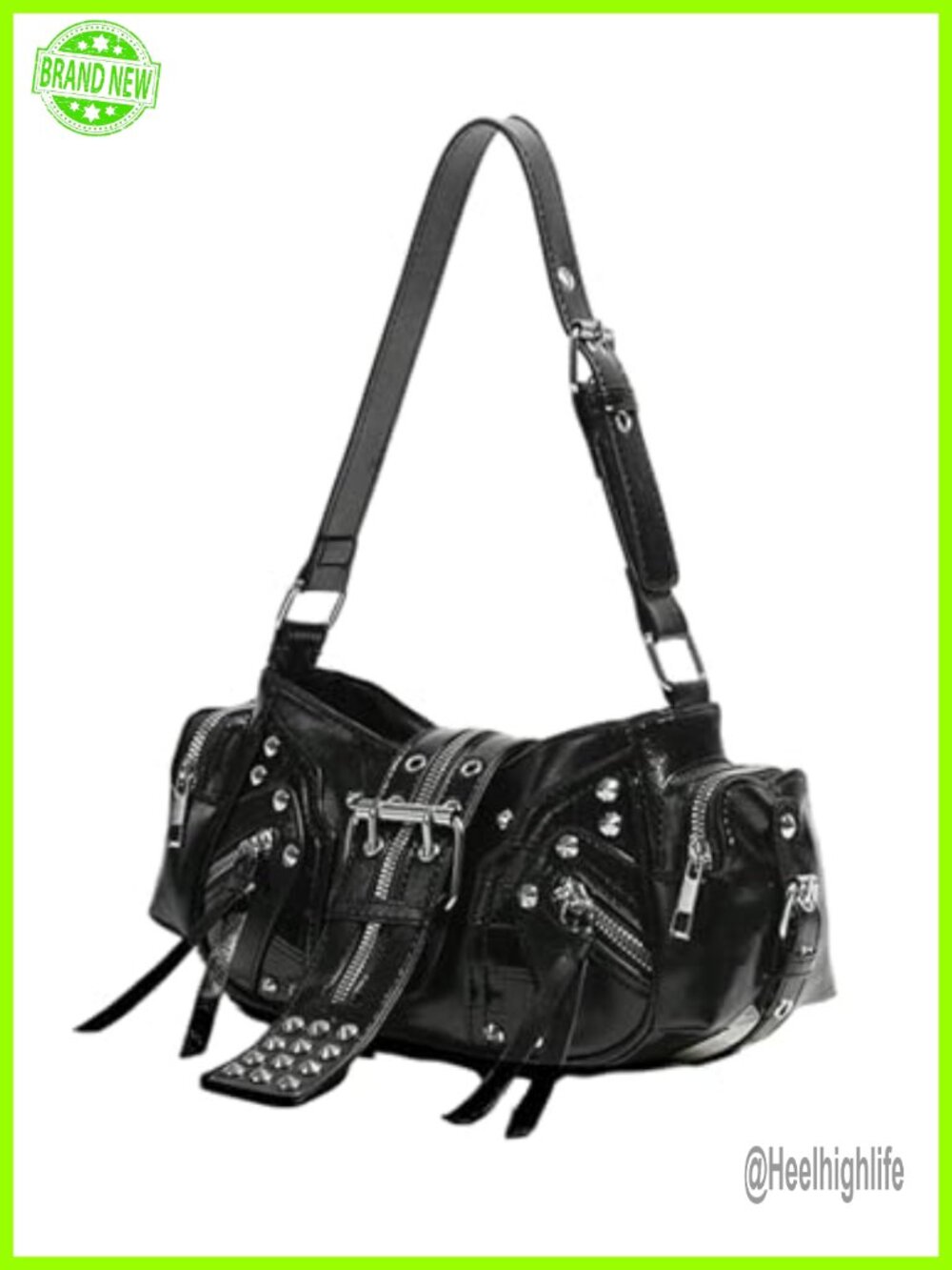 Studded Shoulder Bag Buckle Y2K Punk PU Leather Handbag Satchel